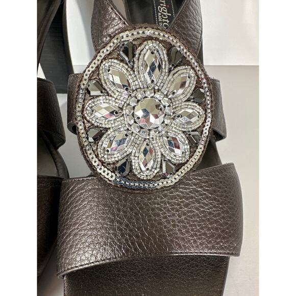 Brighton Viva Metallic Bronze Leather Heels Open Toe Dress Shoes Sz 10 Straps - Picture 7 of 12